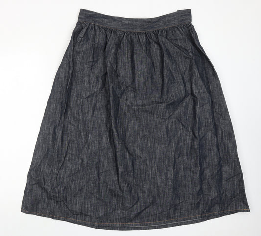 Marks and Spencer Womens Blue Cotton Swing Skirt Size 14 Zip
