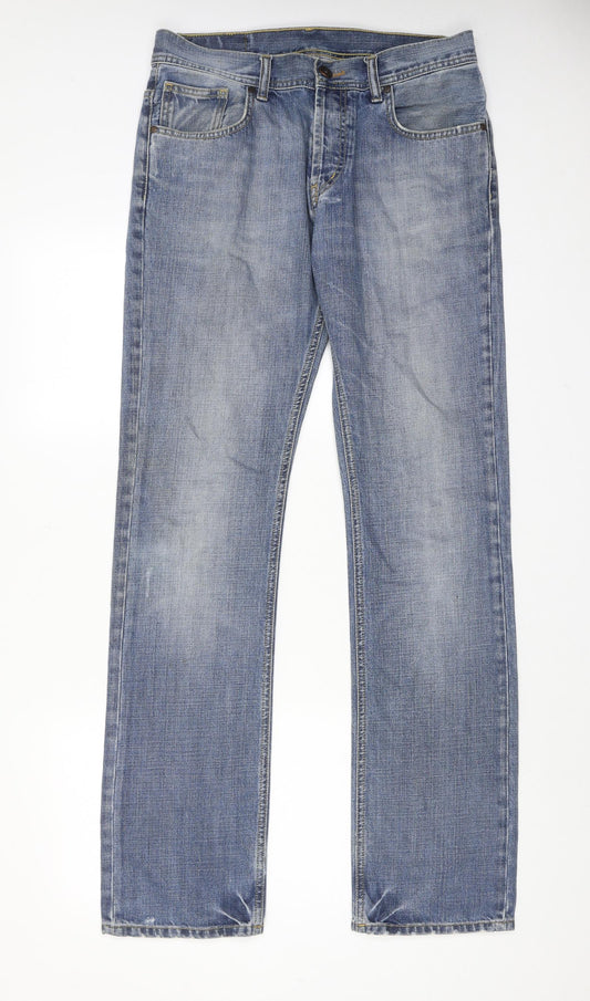 Zara Mens Blue Cotton Straight Jeans Size 32 in Regular Button
