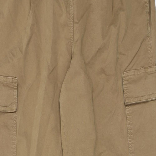 Marks and Spencer Womens Brown Cotton Cargo Trousers Size 14 Regular Zip