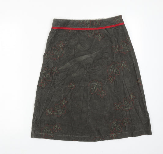 Mistral Womens Brown Geometric Cotton A-Line Skirt Size 8 Zip - Leaf pattern