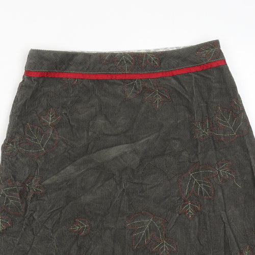 Mistral Womens Brown Geometric Cotton A-Line Skirt Size 8 Zip - Leaf pattern