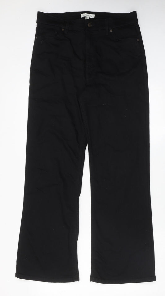 Autograph Womens Black Cotton Wide-Leg Jeans Size 14 Regular Zip