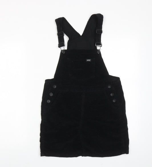 Superdry Womens Black Cotton Pinafore/Dungaree Dress Size XS Square Neck Button