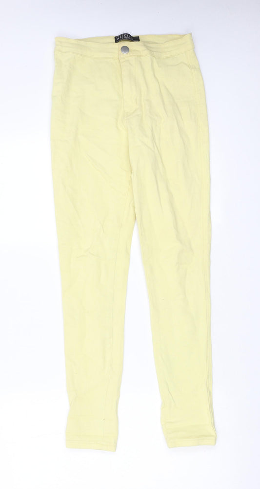 PRETTYLITTLETHING Womens Yellow Cotton Skinny Jeans Size 8 Regular Zip