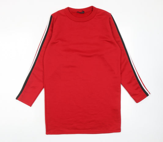 I SAW IT FIRST Womens Red Polyester Jumper Dress Size 6 Crew Neck Pullover - Side Stripe Detail