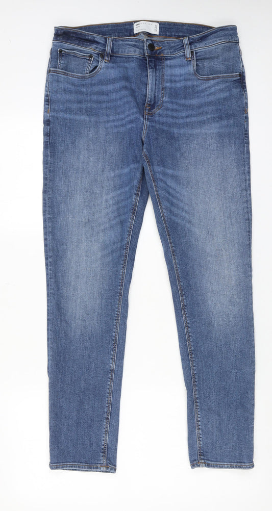 ASOS Womens Blue Cotton Skinny Jeans Size 32 in L30 in Regular Zip