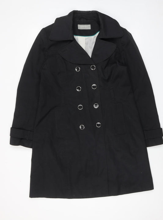 Sophie Gray Womens Black Trench Coat Coat Size 14 Button