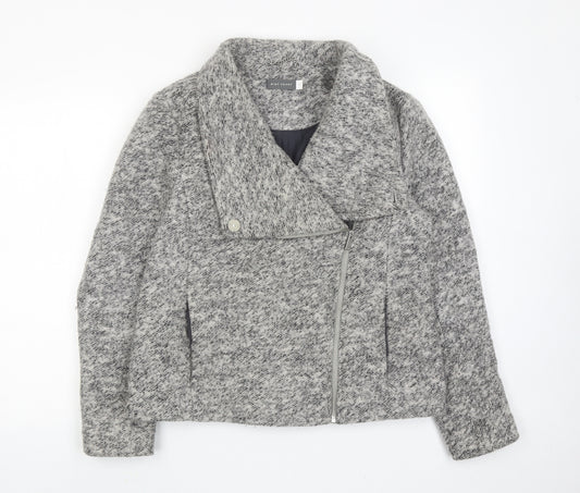 Mint Velvet Womens Grey Geometric Biker Jacket Size 14 Zip