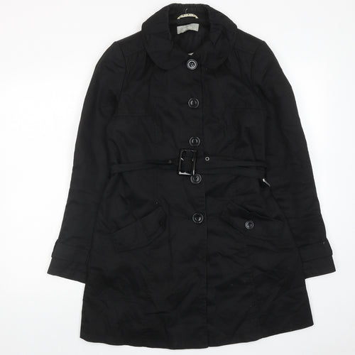 Wallis Womens Black Overcoat Coat Size 10 Button