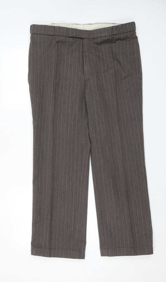 Stylex Fashions Mens Grey Striped Wool Dress Pants Trousers Size 38 in Regular Hook & Eye