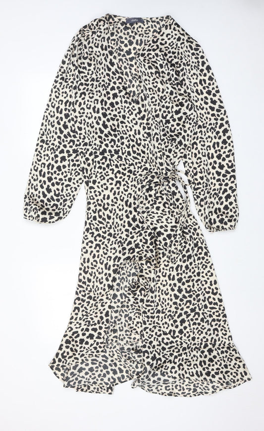 Studio Womens Beige Animal Print Polyester A-Line Size 16 V-Neck Tie - Leopard Print