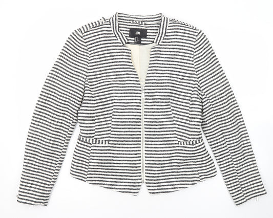 H&M Womens Black Striped Jacket Blazer Size 12 Zip