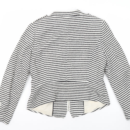 H&M Womens Black Striped Jacket Blazer Size 12 Zip