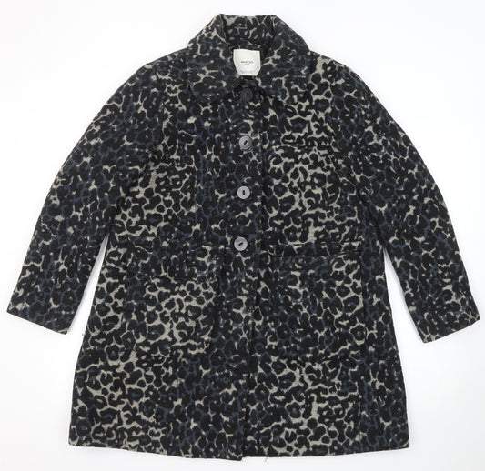 Mango Womens Multicoloured Animal Print Pea Coat Coat Size L Button - Leopard Print