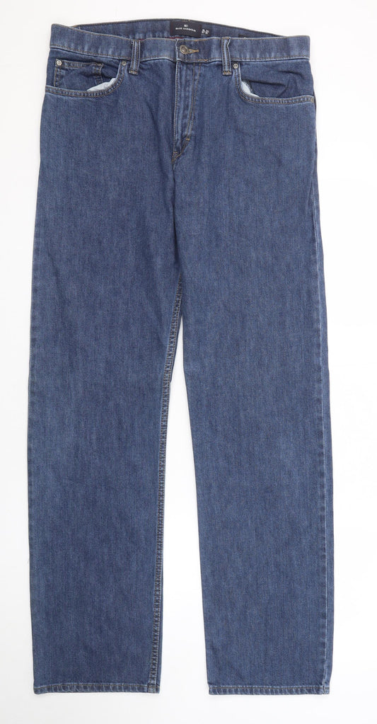Blue Harbour Mens Blue Cotton Straight Jeans Size 34 in L33 in Regular Zip