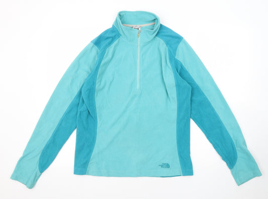 The North Face Womens Blue Colourblock Polyester Pullover Sweatshirt Size L Zip