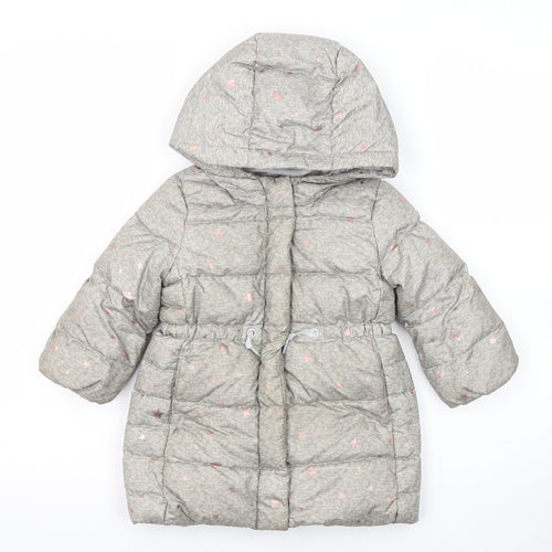 Gap Girls Grey Geometric Puffer Jacket Jacket Size 2 Years Zip - Star Print