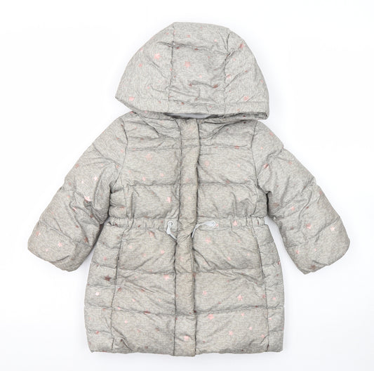 Gap Girls Grey Geometric Puffer Jacket Jacket Size 2 Years Zip - Star Print