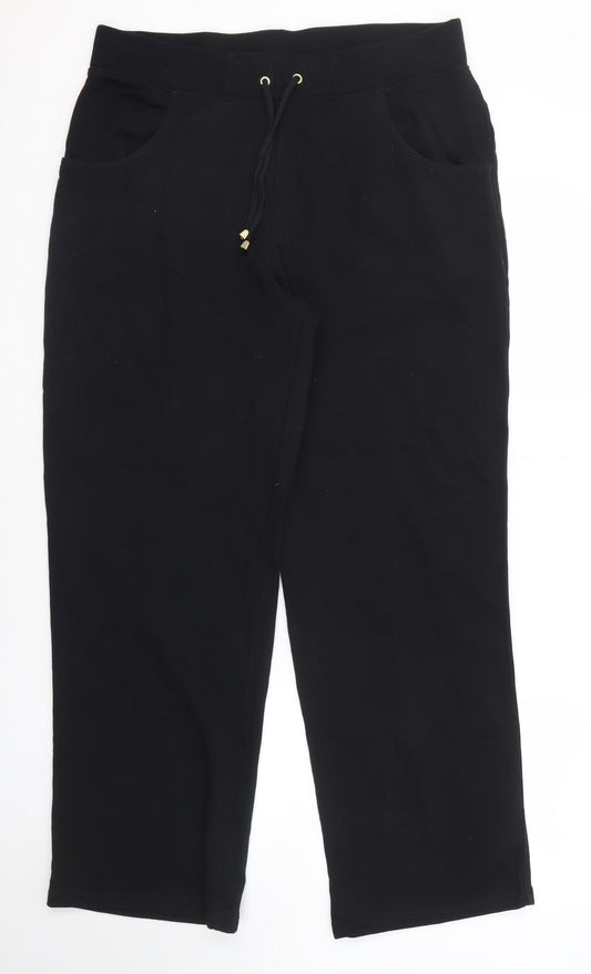 Marks and Spencer Womens Black Cotton Jogger Trousers Size 14 Regular Drawstring