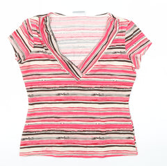 Wallis Womens Multicoloured Striped Viscose Basic Blouse Size 14 V-Neck