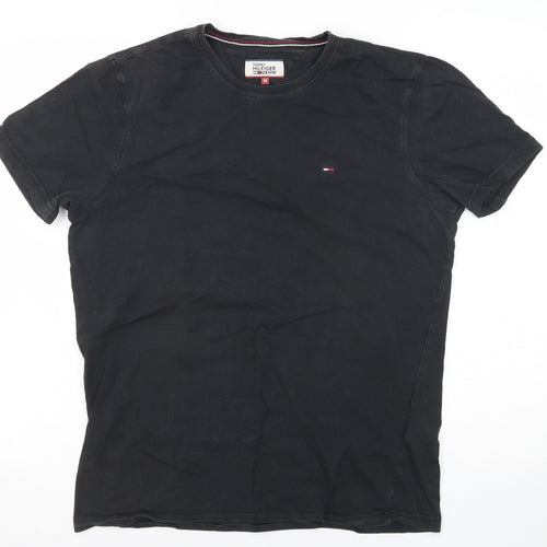 Tommy Hilfiger Mens Black Polyester T-Shirt Size M Round Neck