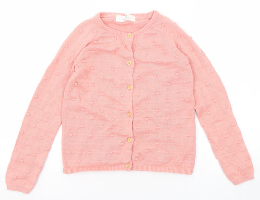 H&M Girls Pink Round Neck Geometric Cotton Cardigan Jumper Size 6-7 Years Button