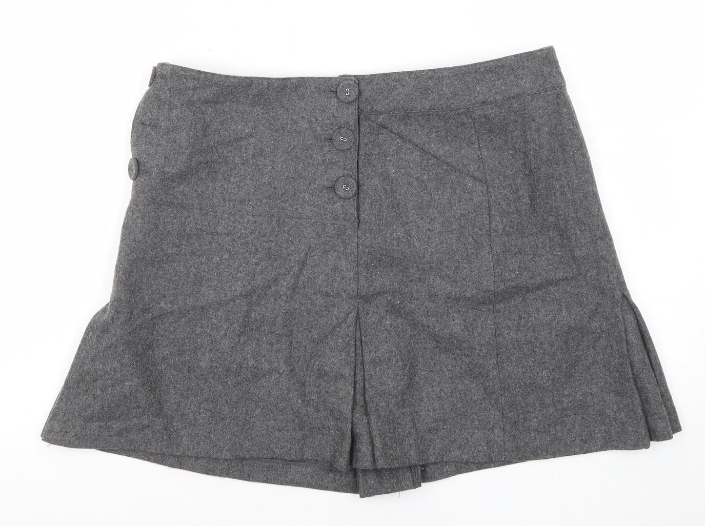 Camaieu Womens Grey Wool Pleated Skirt Size 12 Button
