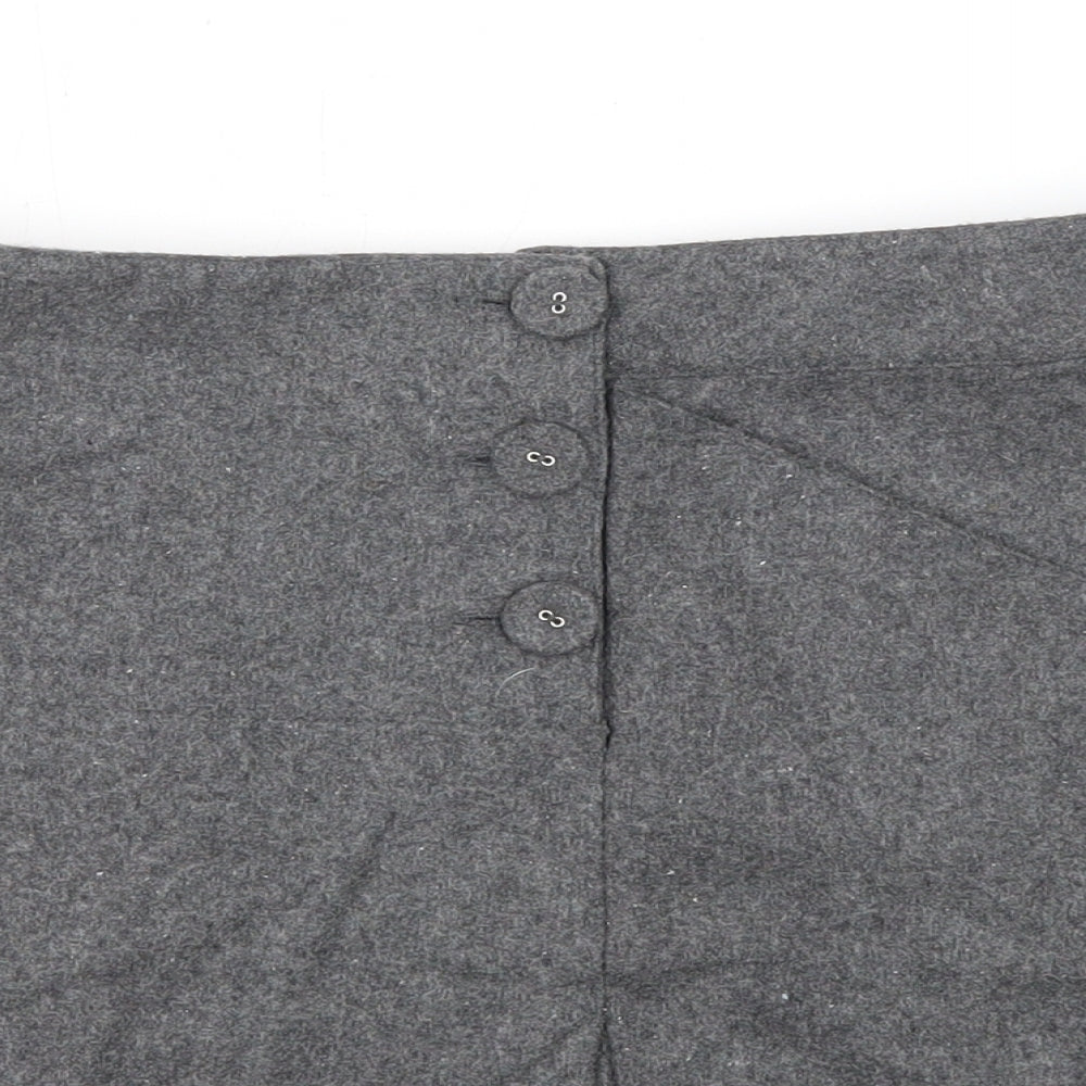 Camaieu Womens Grey Wool Pleated Skirt Size 12 Button