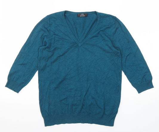 Marks and Spencer Womens Blue V-Neck Viscose Pullover Jumper Size 10