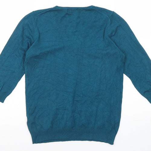 Marks and Spencer Womens Blue V-Neck Viscose Pullover Jumper Size 10