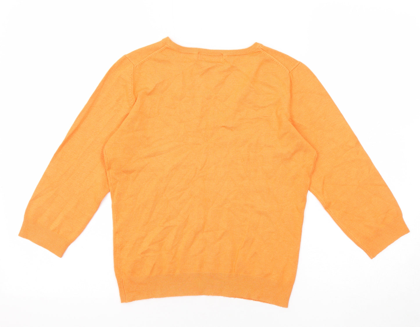 Marks and Spencer Womens Orange V-Neck Viscose Pullover Jumper Size 12