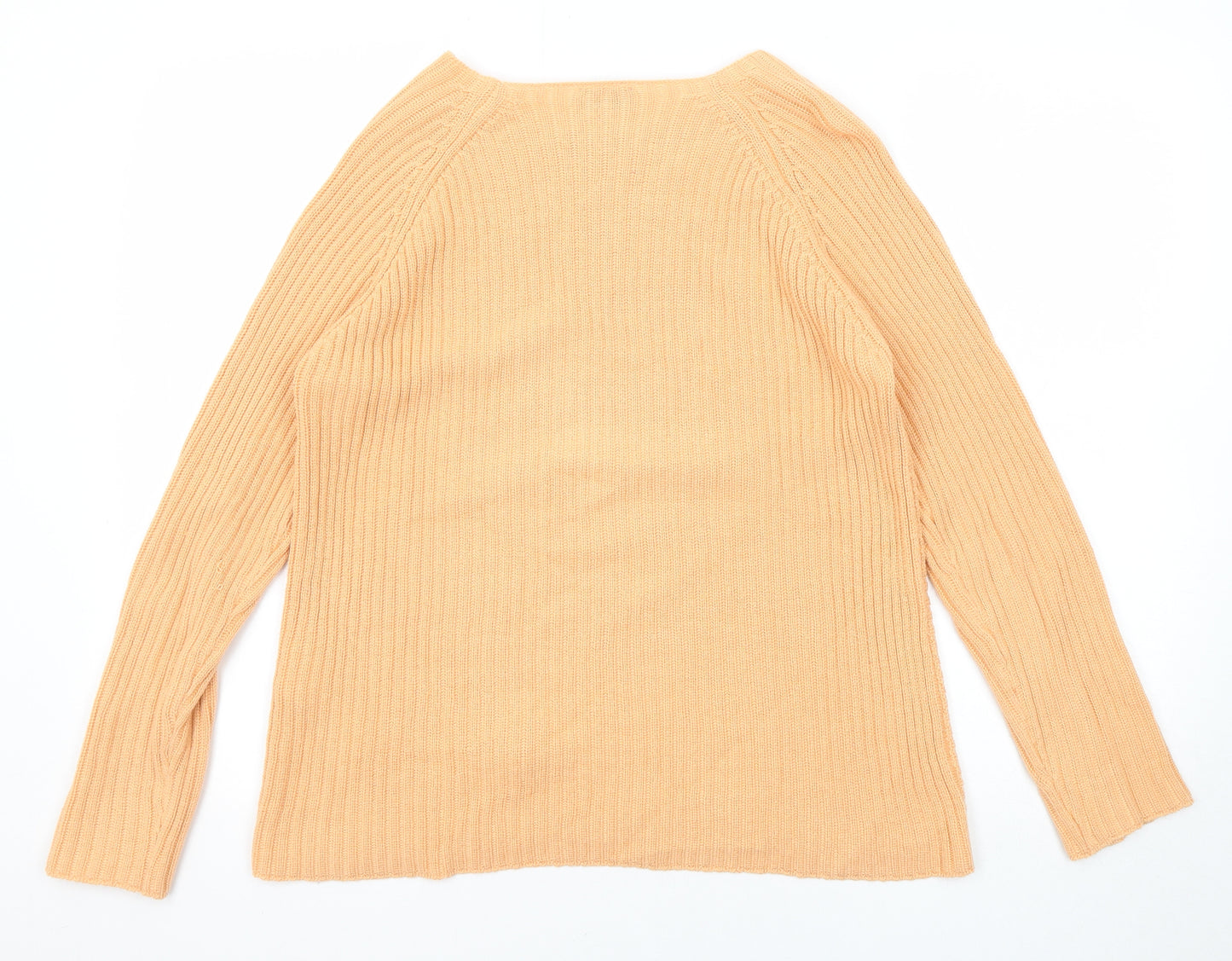 Barbara Lebek Womens Orange Round Neck Cotton Pullover Jumper Size 14