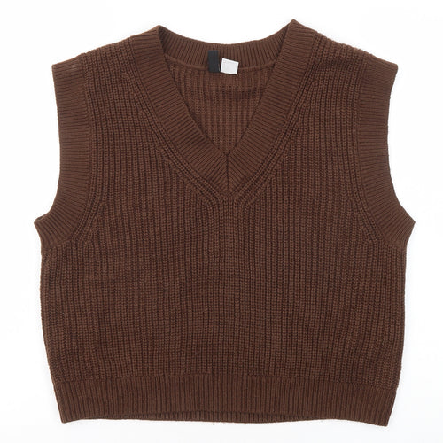 Divided by H&M Womens Brown V-Neck Acrylic Vest Jumper Size M