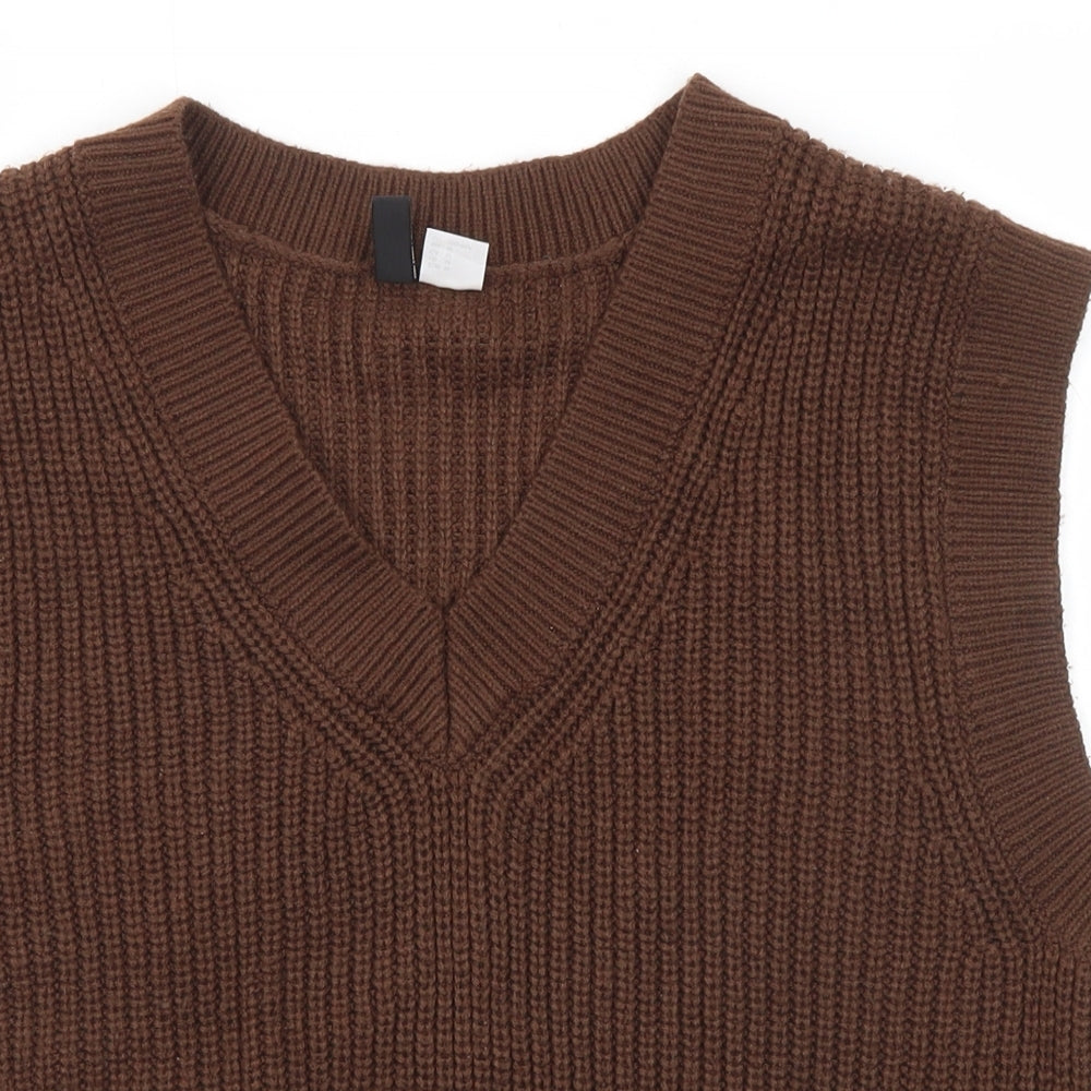 Divided by H&M Womens Brown V-Neck Acrylic Vest Jumper Size M