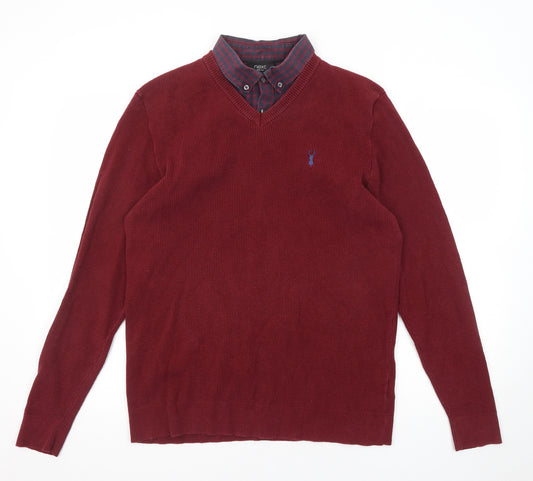 NEXT Mens Red Collared Cotton Pullover Jumper Size L Long Sleeve - Shirt Insert