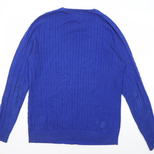 Selected Homme Mens Blue Round Neck Cotton Pullover Jumper Size M Long Sleeve