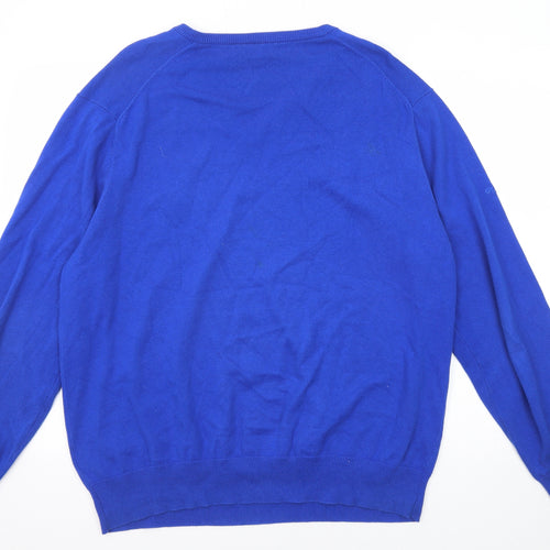 Glenmuir Mens Blue V-Neck Cotton Pullover Jumper Size XL Long Sleeve