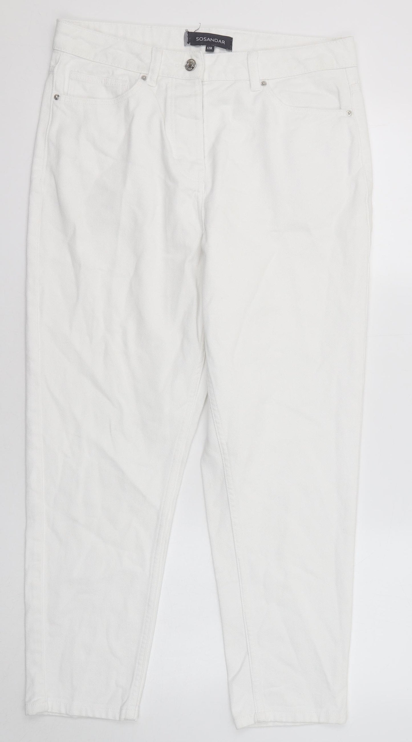 Sosandar Womens White Cotton Mom Jeans Size 12 Regular Zip