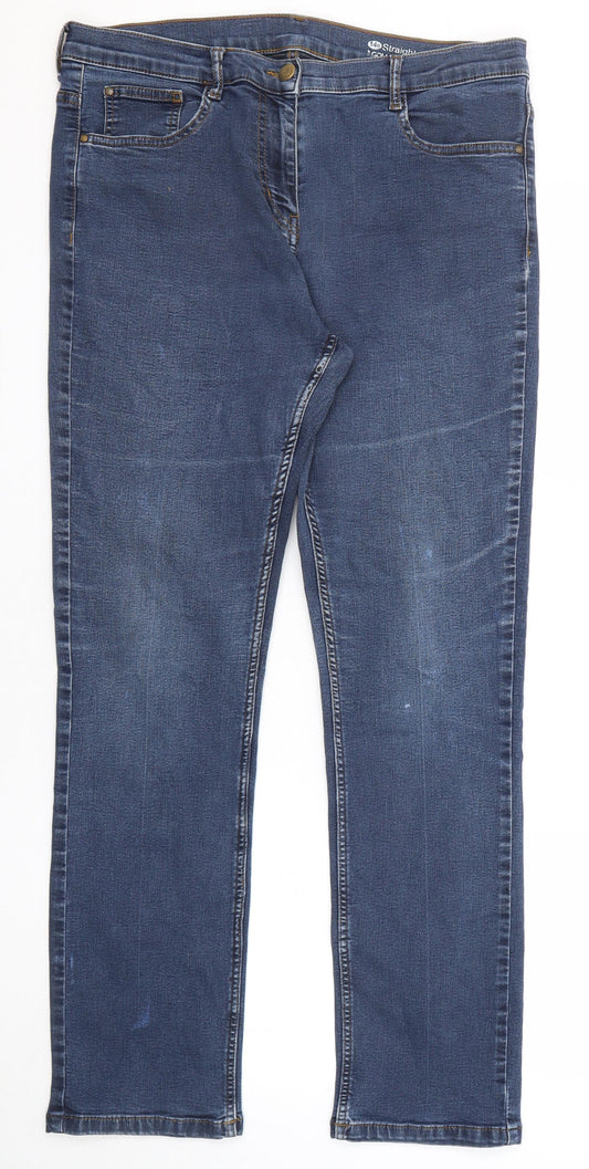 Debenhams Womens Blue Cotton Straight Jeans Size 14 Regular Zip