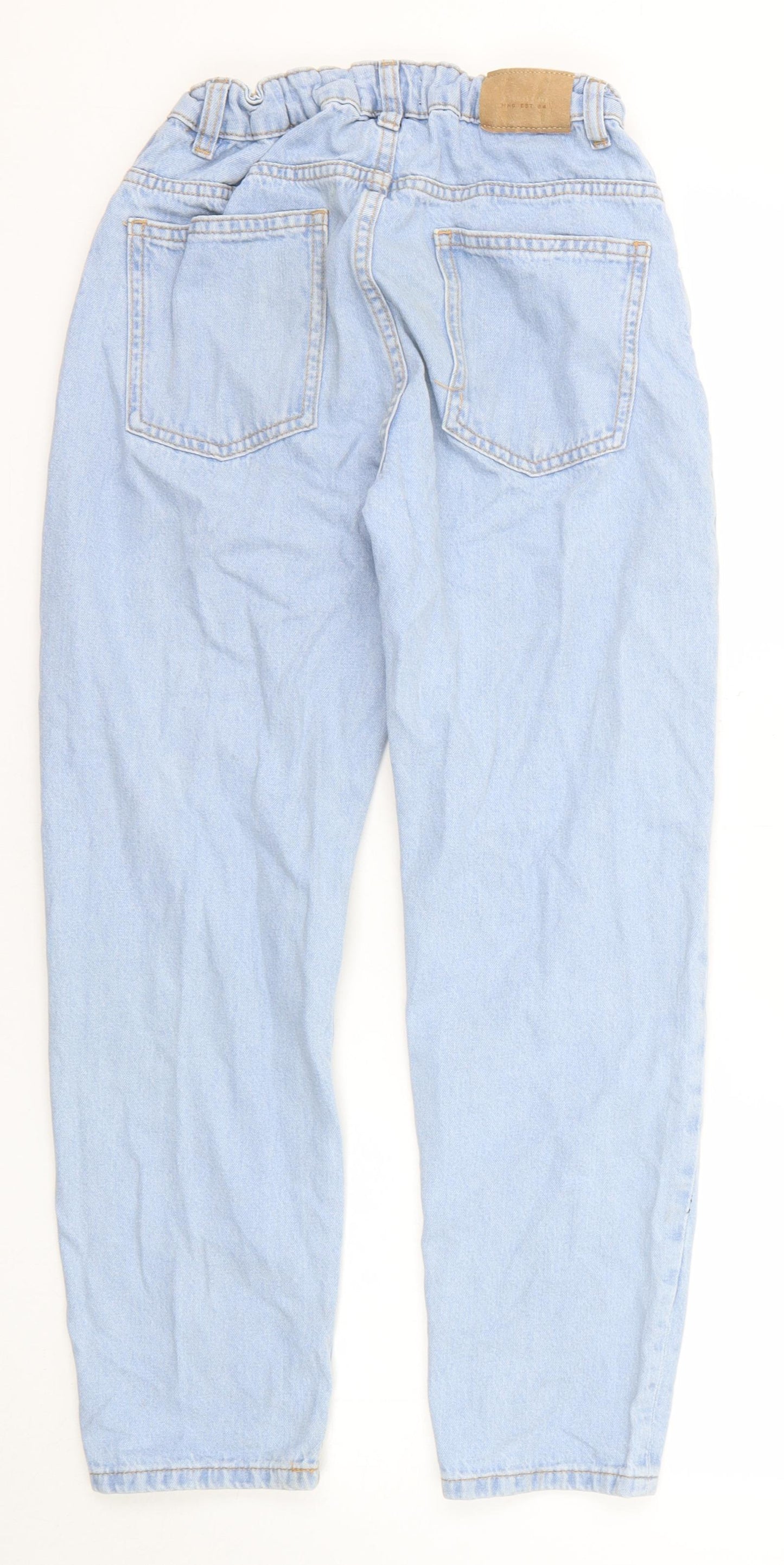 Mango Girls Blue Cotton Tapered Jeans Size 13-14 Years Regular Zip - Distressed