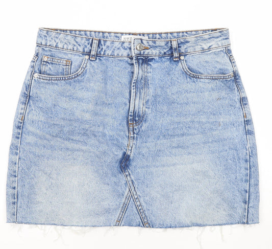 Denim & Co. Womens Blue Cotton A-Line Skirt Size 16 Zip