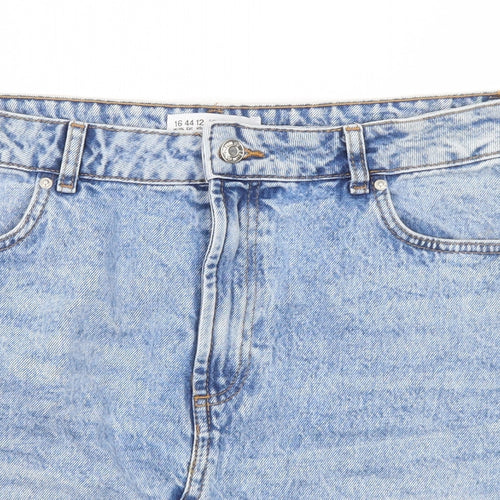 Denim & Co. Womens Blue Cotton A-Line Skirt Size 16 Zip