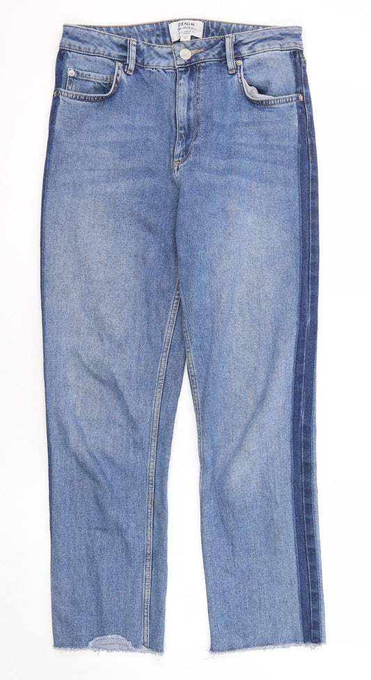 Miss Selfridge Womens Blue Cotton Straight Jeans Size 10 Regular Zip