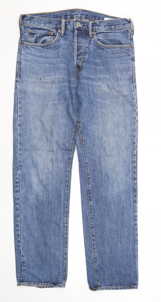 &Denim Mens Blue Cotton Straight Jeans Size 31 in Regular Zip