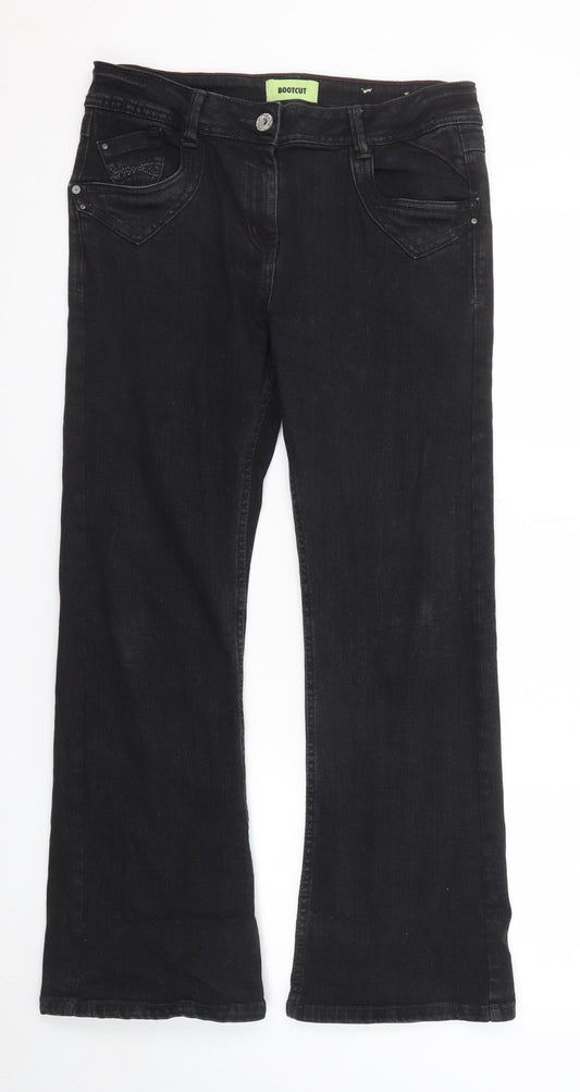 George Womens Black Cotton Bootcut Jeans Size 12 Regular Zip