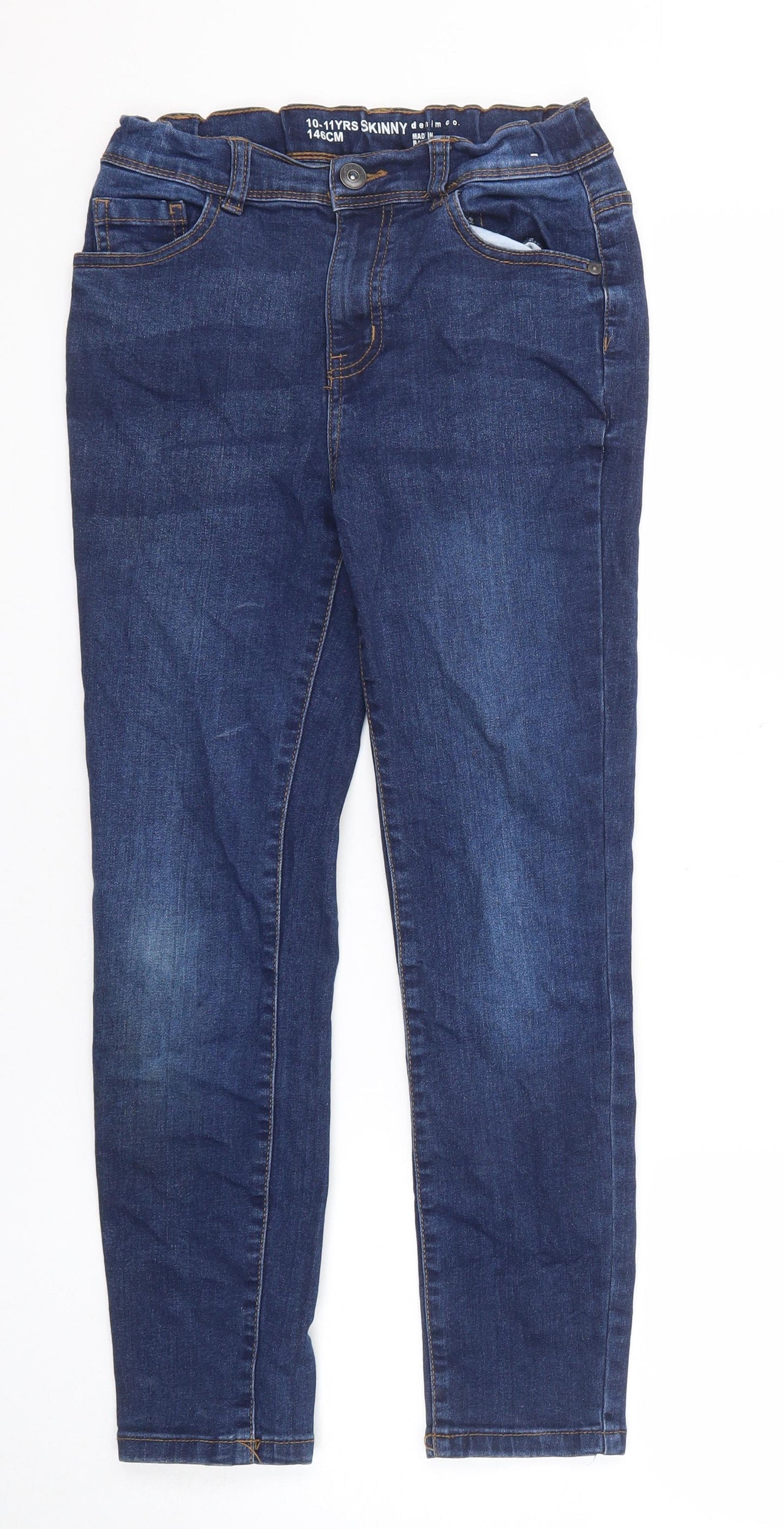 Denim & Co. Boys Blue Cotton Skinny Jeans Size 10-11 Years Regular Zip