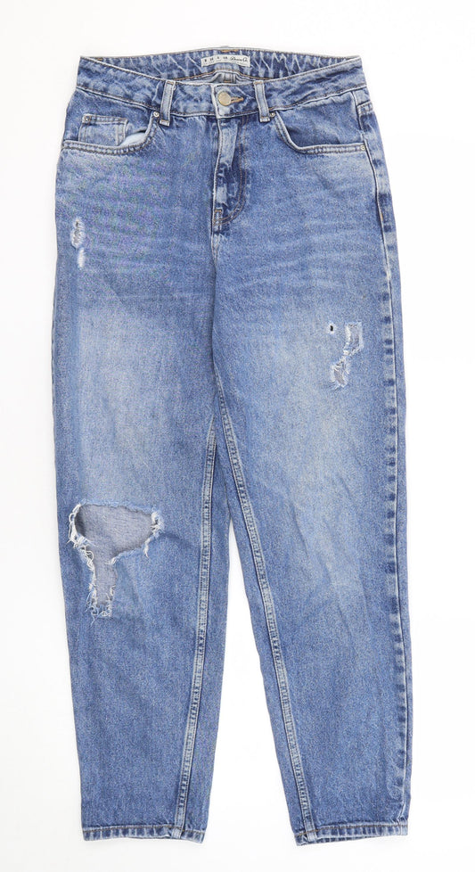 Denim & Co. Womens Blue Cotton Straight Jeans Size 8 Regular Zip