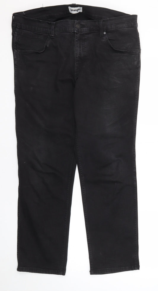 Wrangler Mens Black Cotton Straight Jeans Size 38 in L30 in Regular Zip