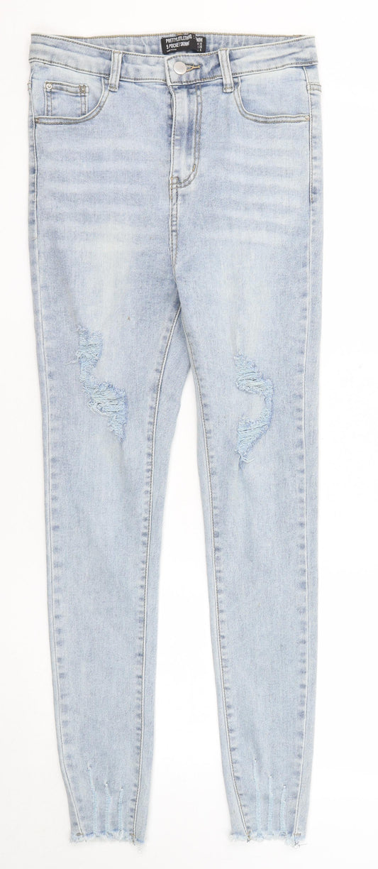 PRETTYLITTLETHING Womens Blue Cotton Skinny Jeans Size 10 Regular Zip
