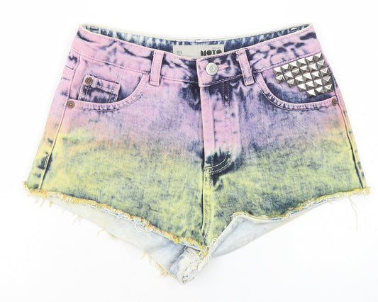 Topshop Womens Multicoloured Cotton Cut-Off Shorts Size 26 in Regular Zip